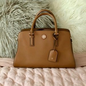 • TORY BURCH double zipper tan leather HANDBAG